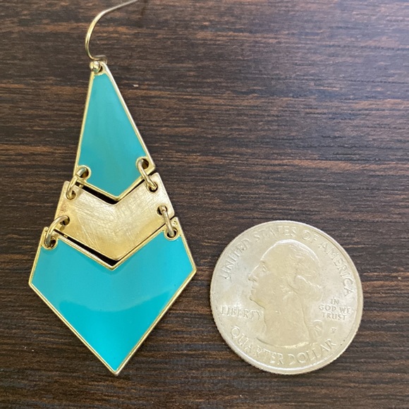 Turquoise and Gold Chevron Dangle Earrings - Picture 4 of 4